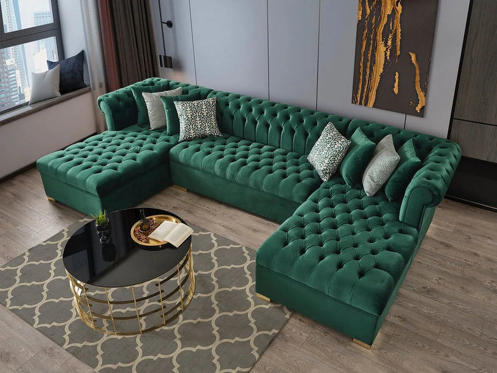 Velvet Green Double Chaise Sectional X6394