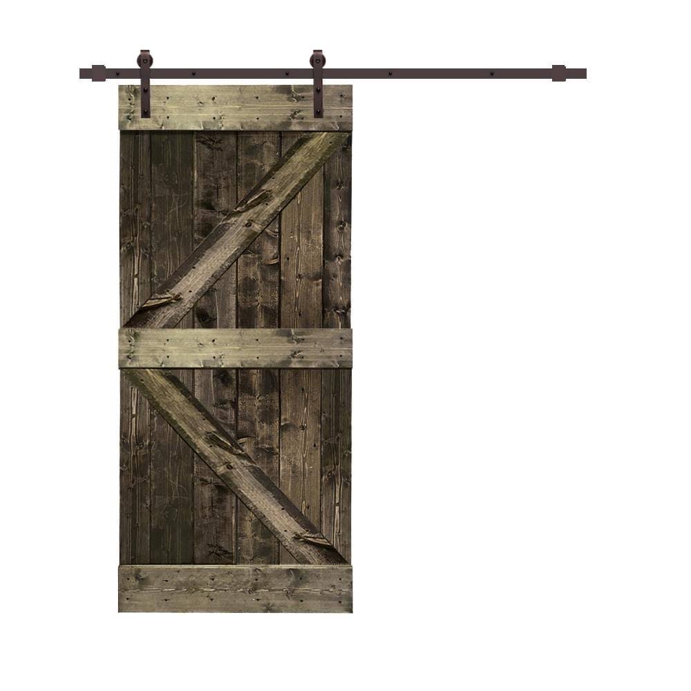 Espresso Stained Wood Interior Sliding Barn Door with Hardware Kit N347
