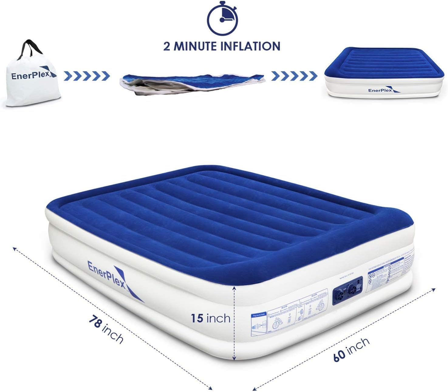 Luxury 15 Inflatable Twin Air Mattress with Built-in Dual Pump R3768