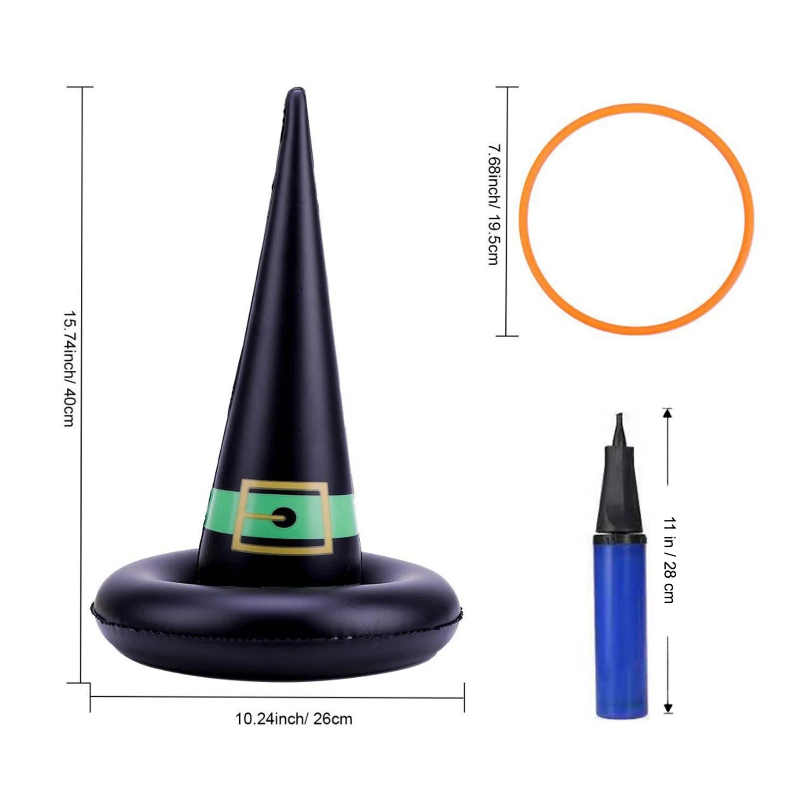 11 Pack Halloween Inflatable Witch Hat Ring Toss Game Set with Plastic Ring Toss and Inflatable Witch Hats F396445