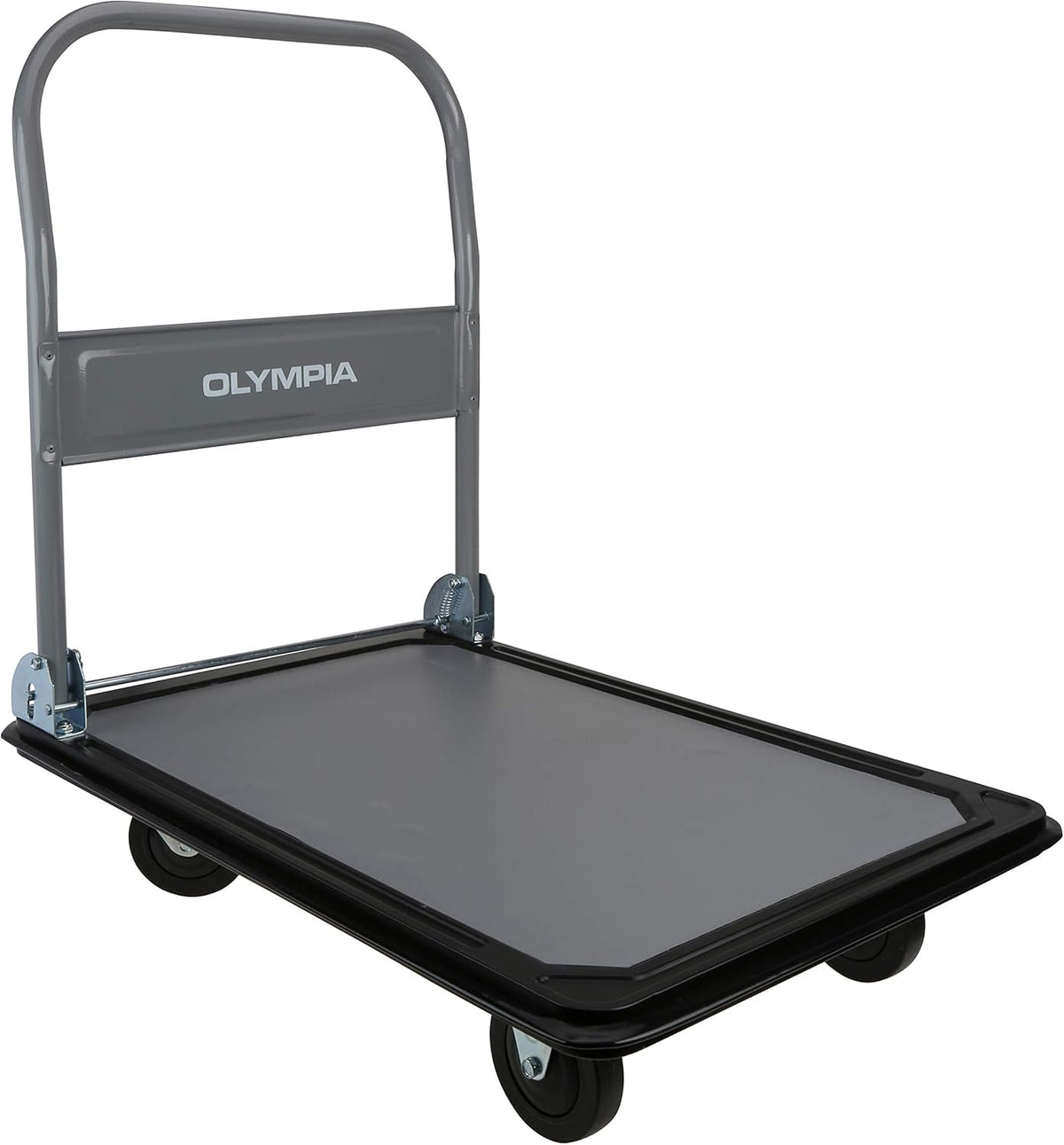 Folding & Rolling Flatbed Cart, Olive Green with Blue Bumper, 600 Lb. Load Capacity E65402