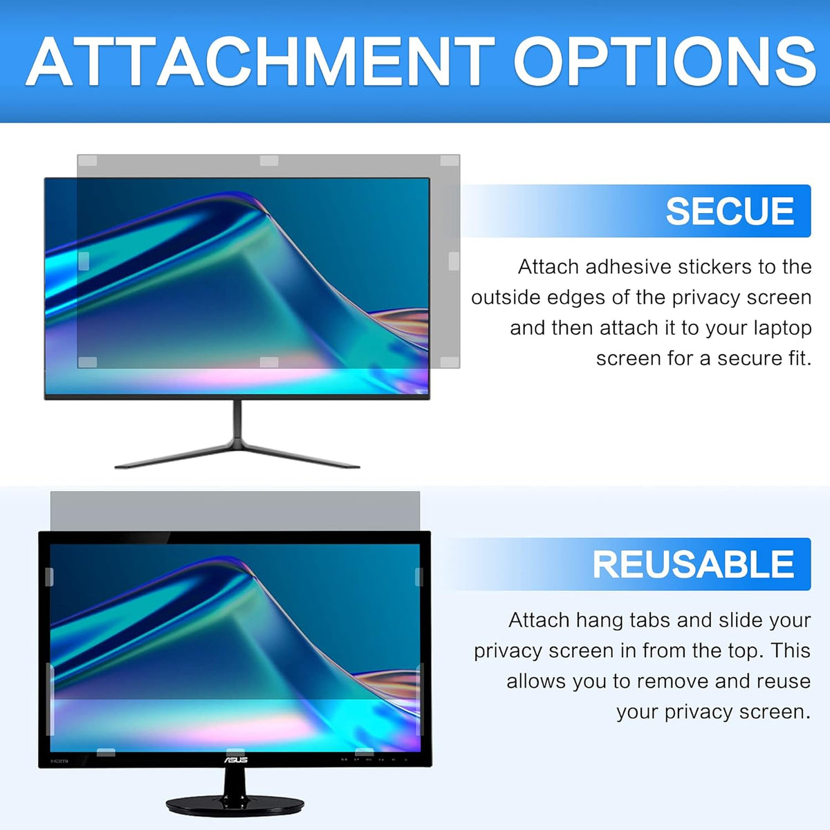 27 Privacy Screen Filter for 16:9 Widescreen Monitor, Pack of 2 L2189