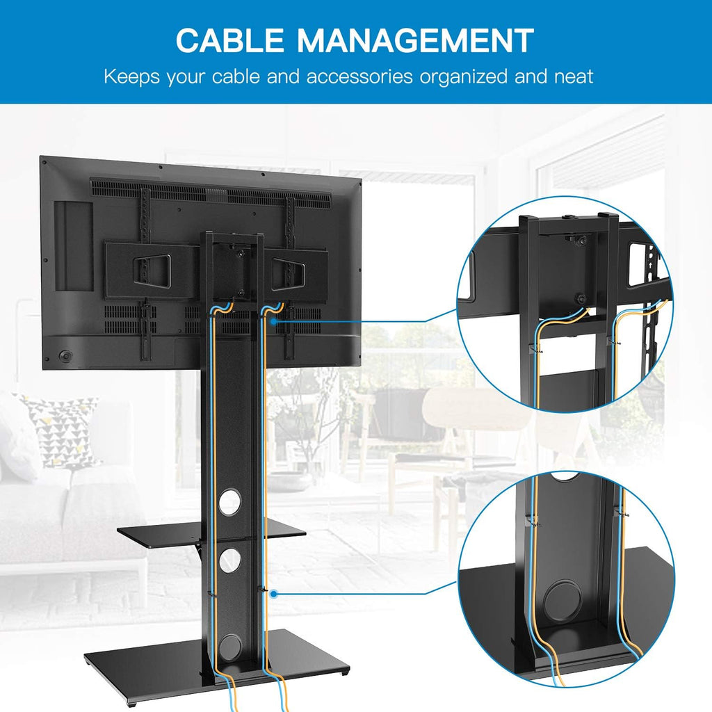 Swivel Floor TV Stand with Shelves for 32-65 inch LCD LED TVs, VESA 600x400mm T56271