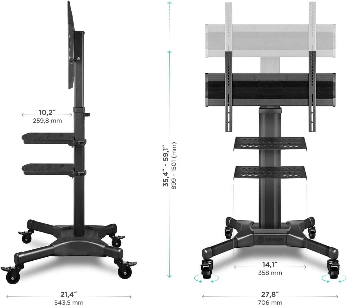 Mobile TV Stand with Wheels for 32-55 Inch TVs with 2 Shelves Height Adjustable L861618