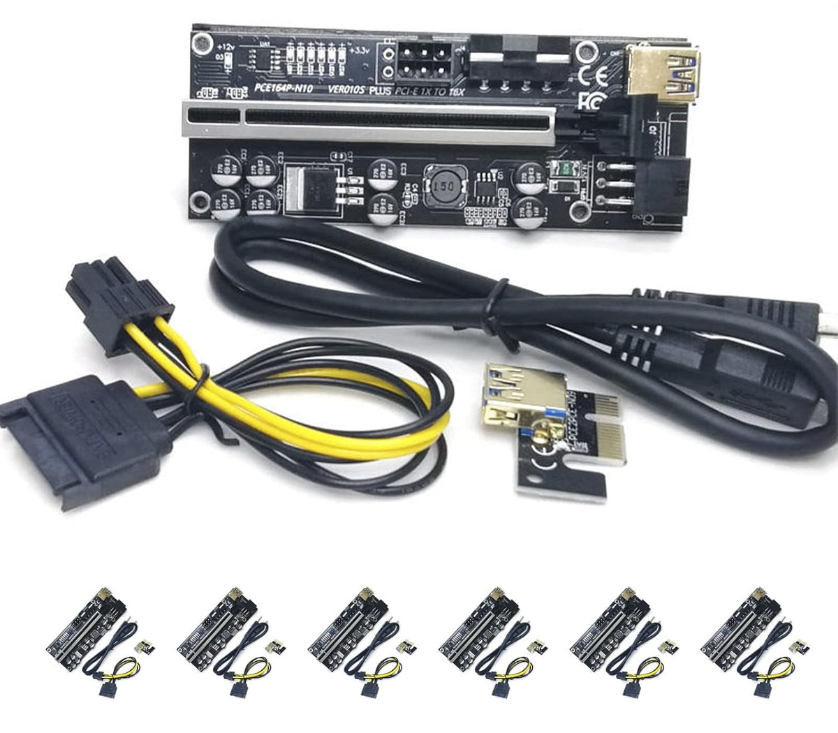 6 Packs PCIe Riser GPU Adapter with 8 Capacitors and LED Lights M6803