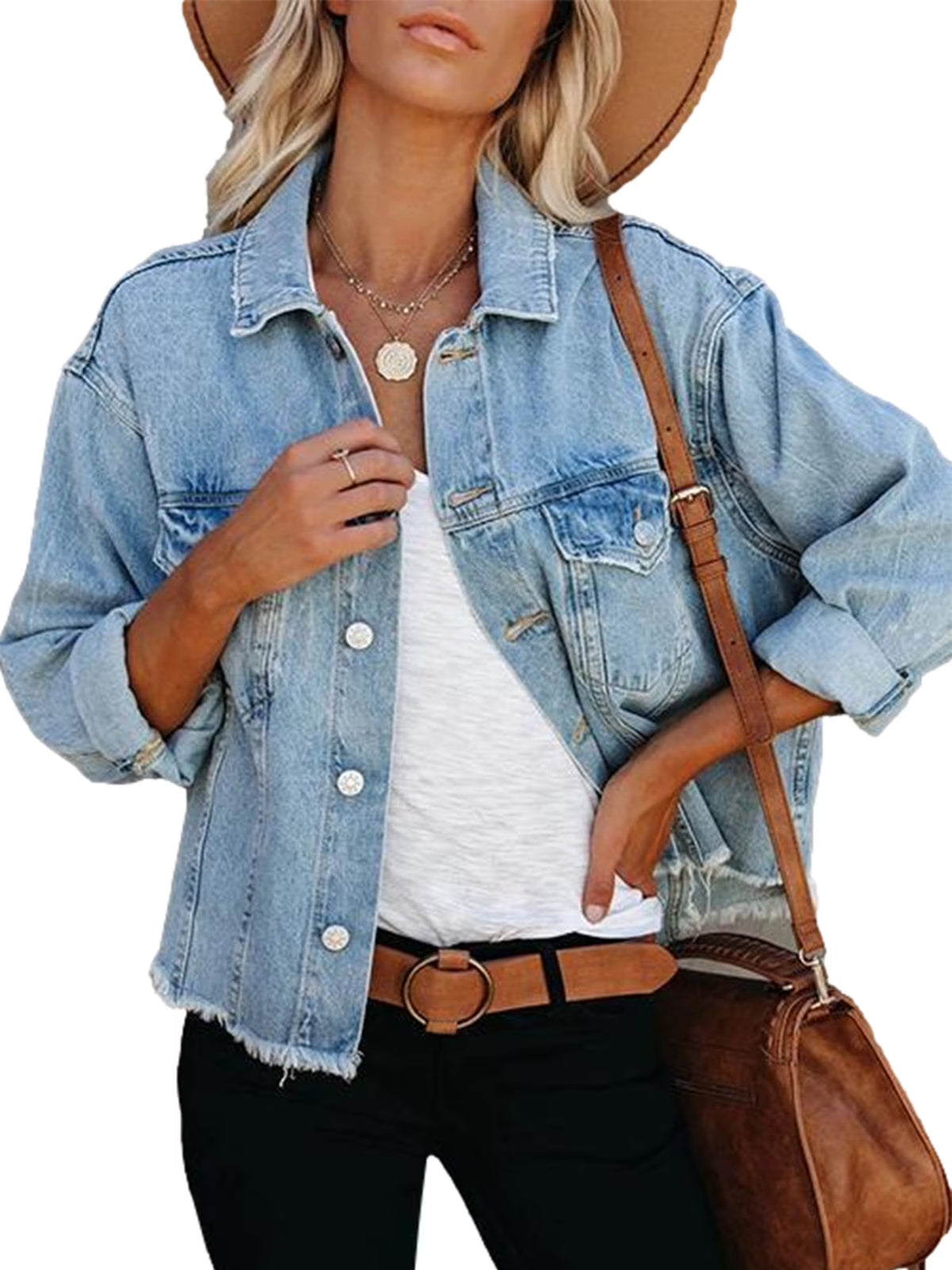 Washed Denim Jacket Long Sleeve Button Down I95139