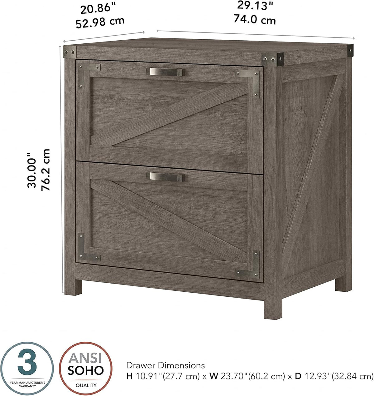 2 Drawer Lateral File Cabinet, Restored Gray M32288
