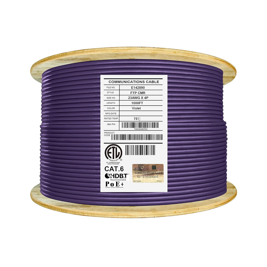 Bulk Ethernet Cable Reel, Cat6 Shielded Riser, 1000ft, F/UTP 23AWG, Solid Bare Copper, Grey V72047