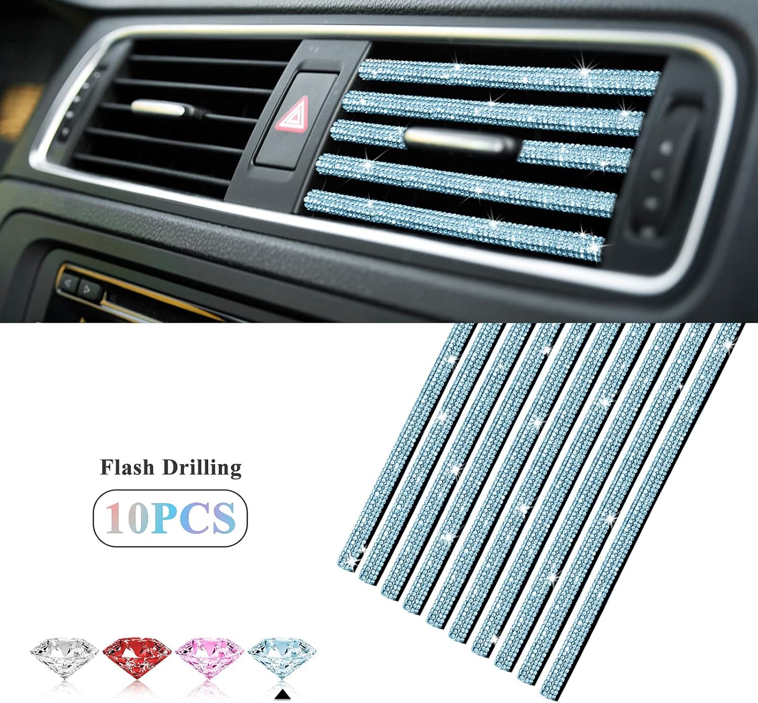 10 Pieces Bling Car Vent Outlet Trim Decoration Strip C459481