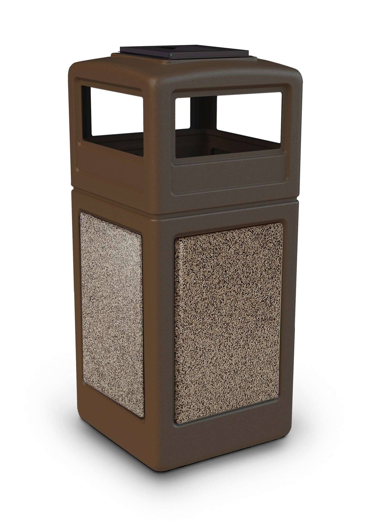 Brown 42 Gallon Square Trash Receptacle with Ashtray Dome Lid U45787
