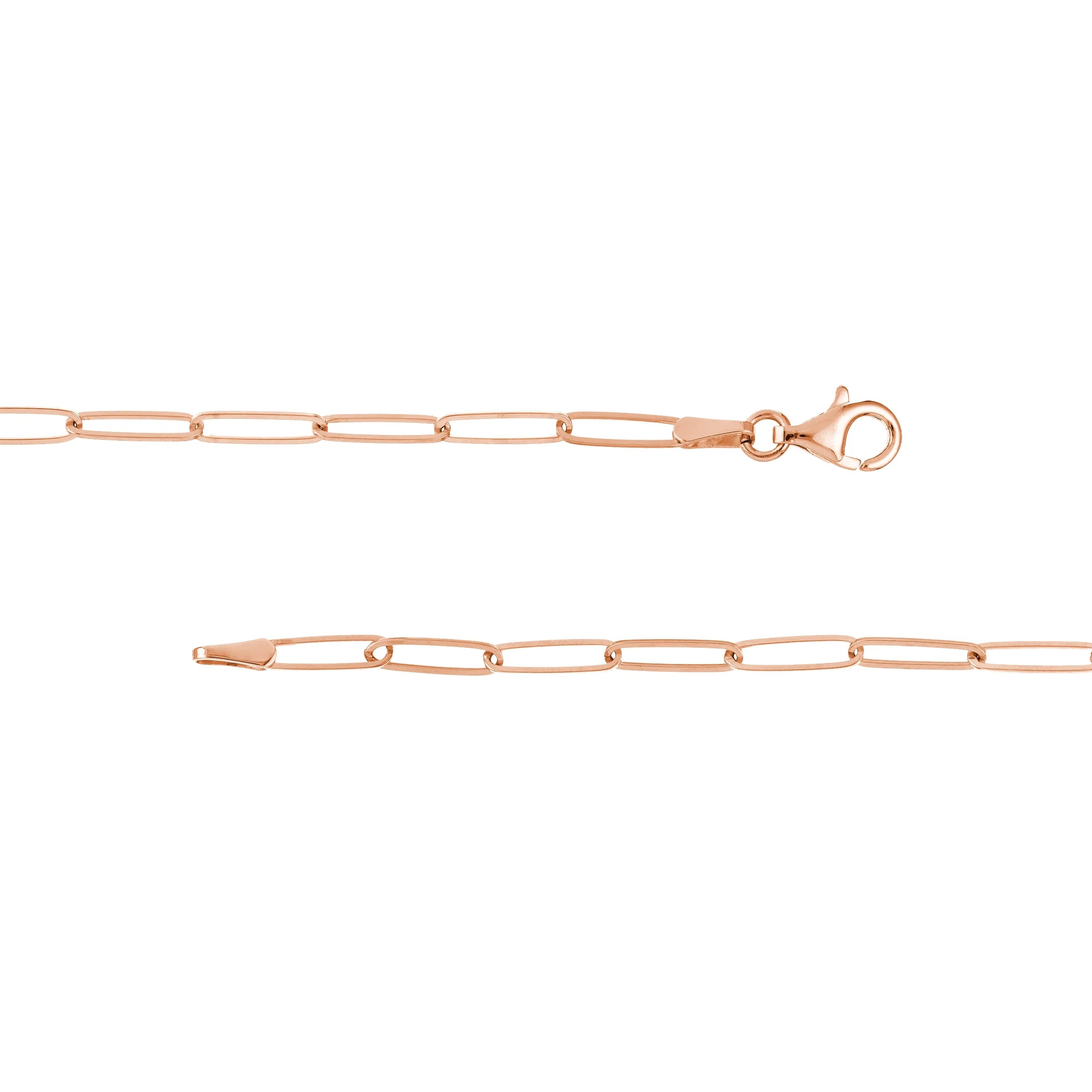 14K Solid Rose Gold Paperclip Necklace 16 inch O264