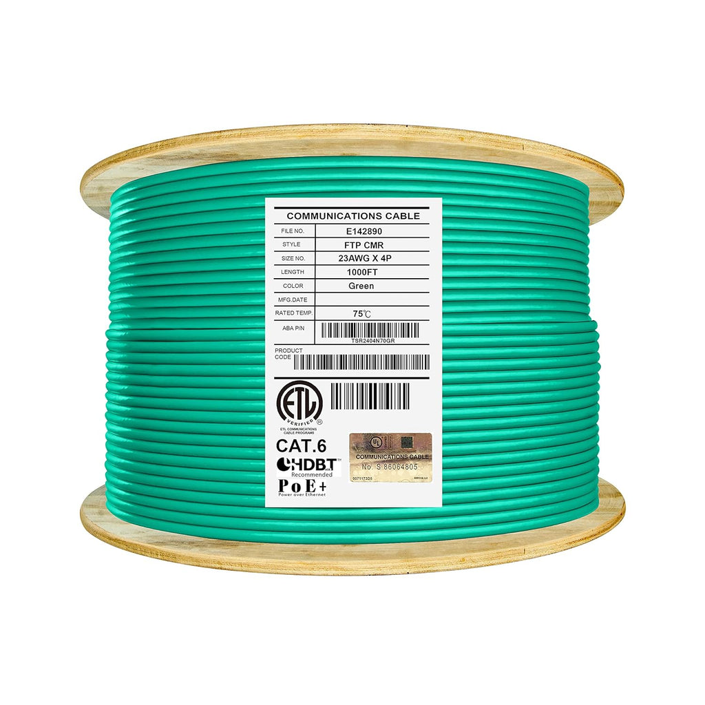 Bulk Ethernet Cable Reel, Cat6 Shielded Riser, 1000ft, F/UTP 23AWG, Solid Bare Copper, Grey V72047