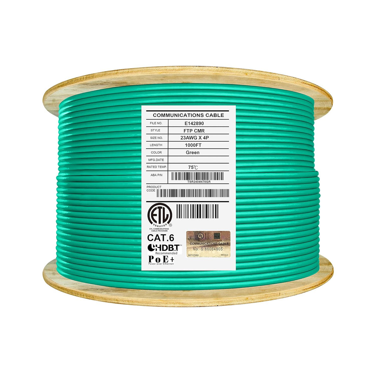 Bulk Ethernet Cable Reel, Cat6 Shielded Riser, 1000ft, F/UTP 23AWG, Solid Bare Copper, Grey V72047