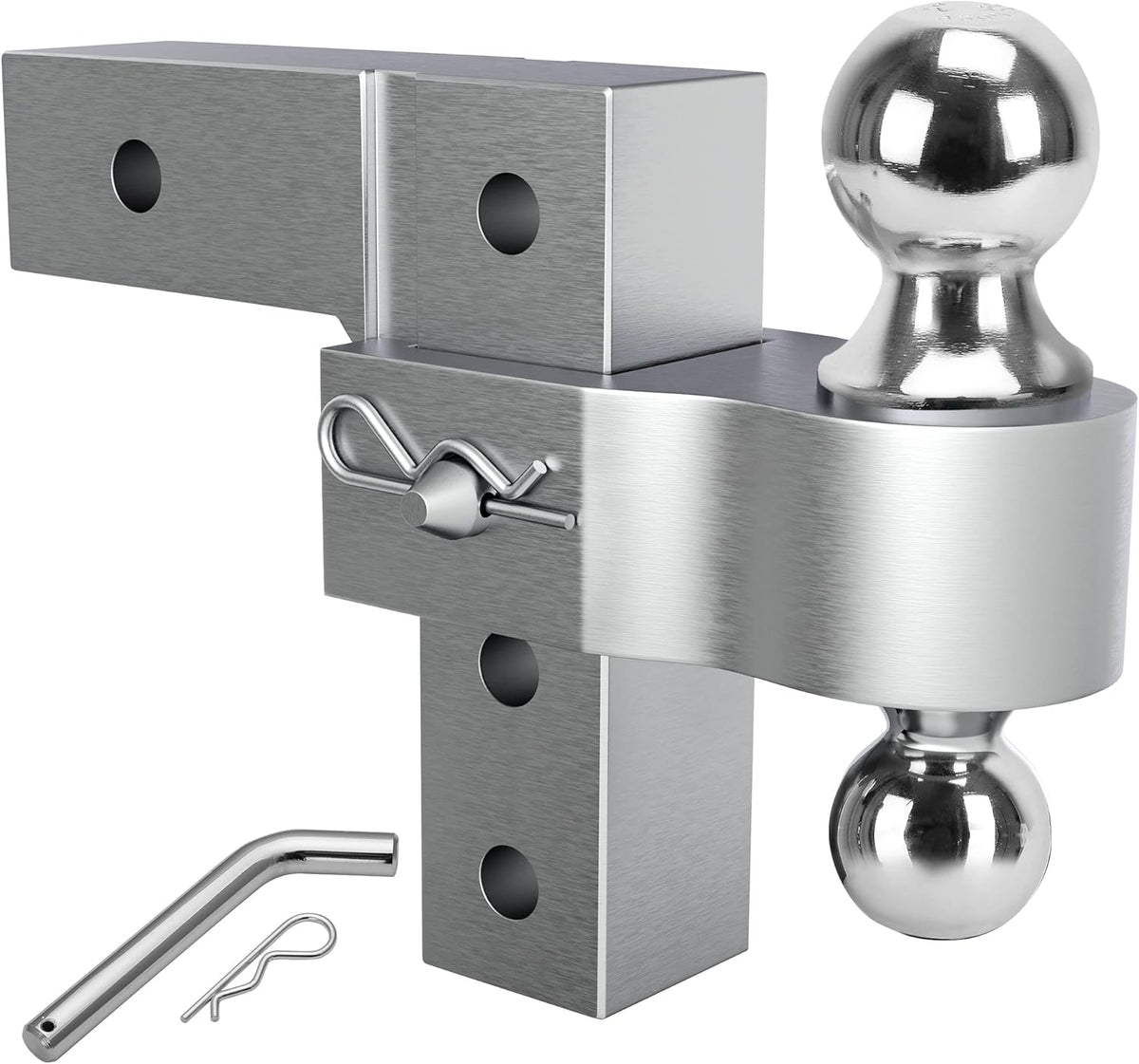 Adjustable Trailer Hitch Ball Mount, 2-Inch Receiver, 6-Inch Drop, Forged Aluminum Shank, 2'' & 2-5/16'' Combo Tow Balls, Double Stainless Steel Pins, Red H496332