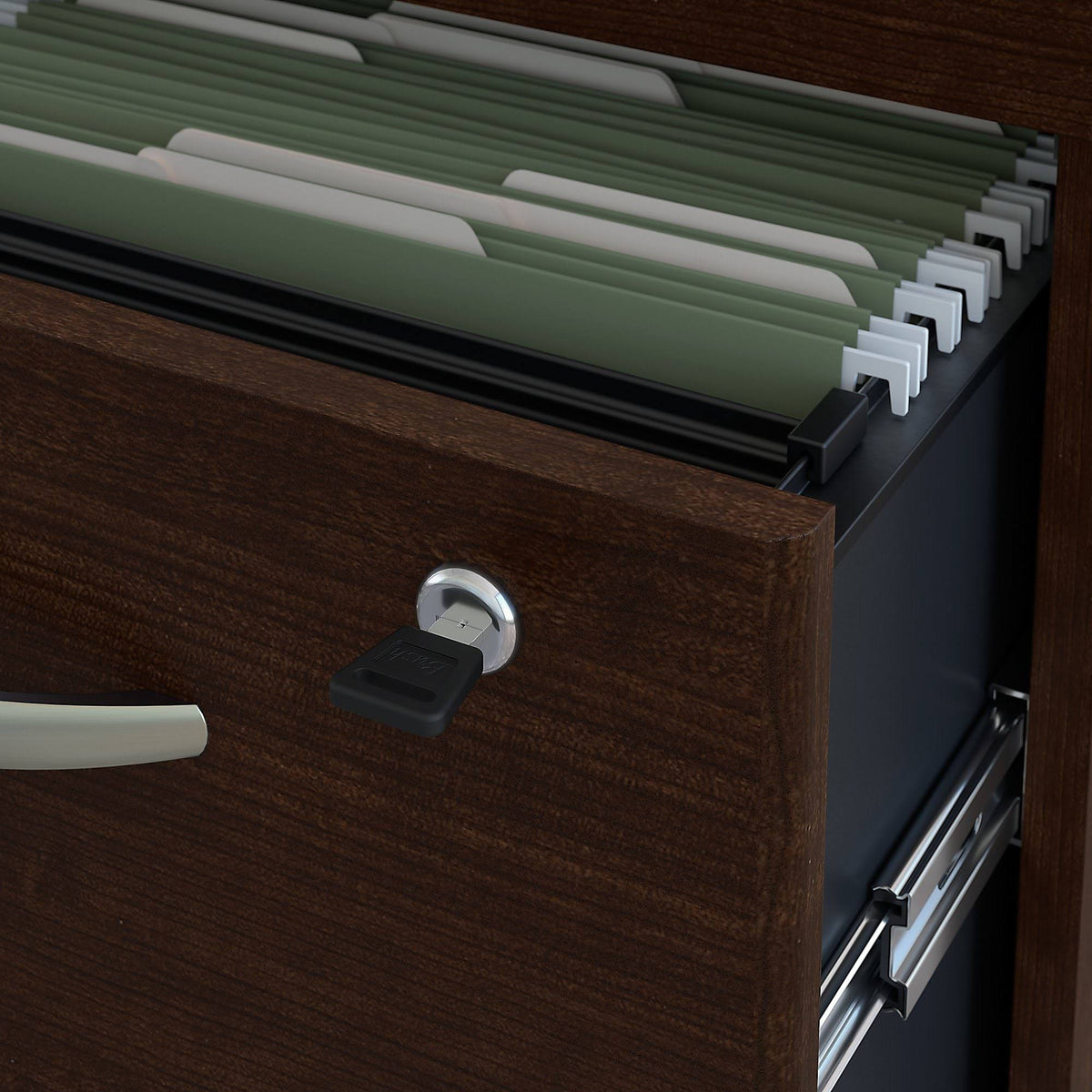 Mocha Left Hand Sit to Stand L Shaped Desk with Mobile File Cabinet A45803