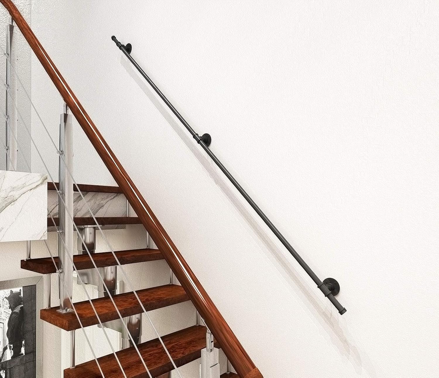 12FT Handrails for Indoor Stairs with 3 Wall Mount Brackets L94802
