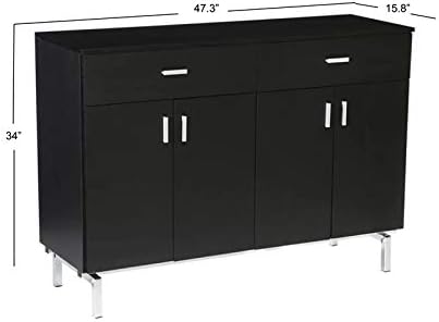 Black and Chrome Wood 2-Drawer Buffet Server D569895