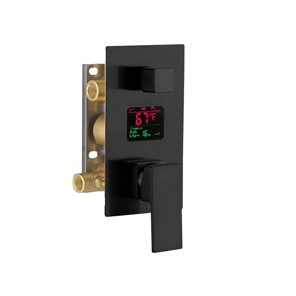 Matte Black Ceiling Mount 16 Inch LED Rainfall Shower System with Body Jets J2688