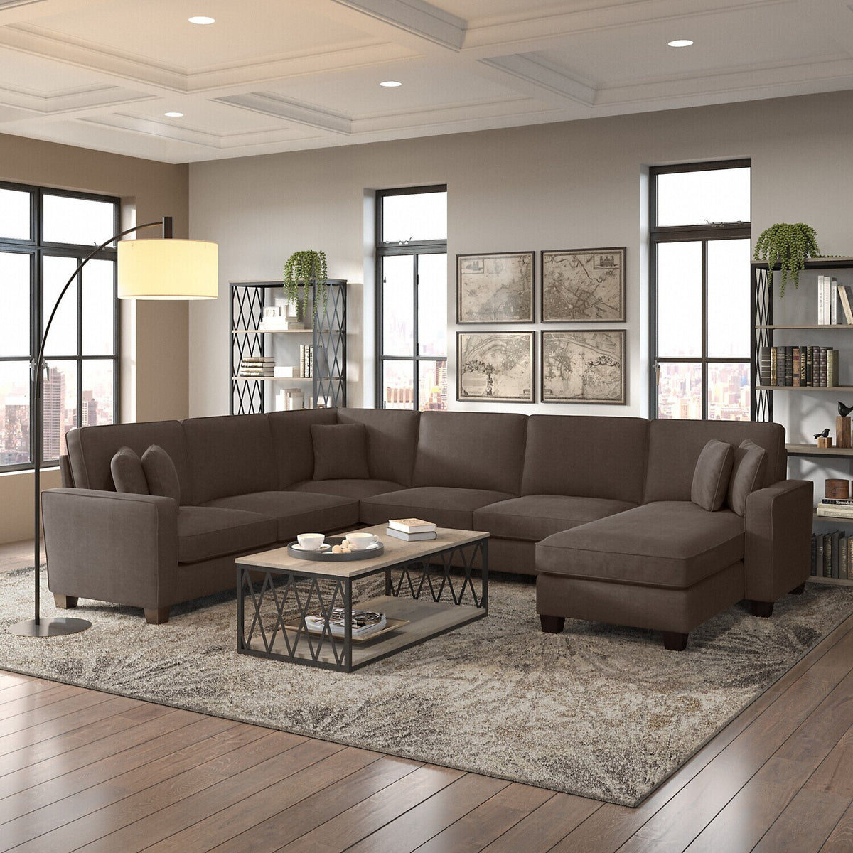 U Shaped Sectional Couch With Reversible Chaise Lounge V3340