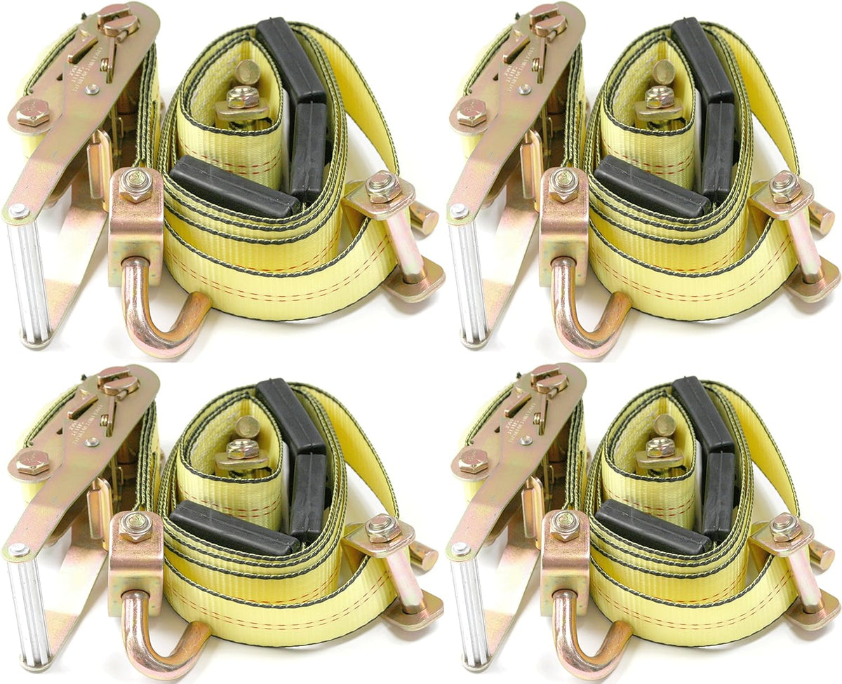 2 x10' Yellow Heavy Duty Swivel J Hook Wheel Strap Ratchet Tie Down (4 Pack) I750