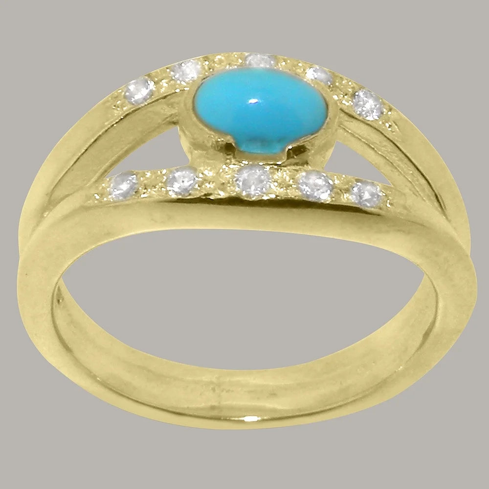 9k Yellow Gold Turquoise Diamond Womens Band Ring X424