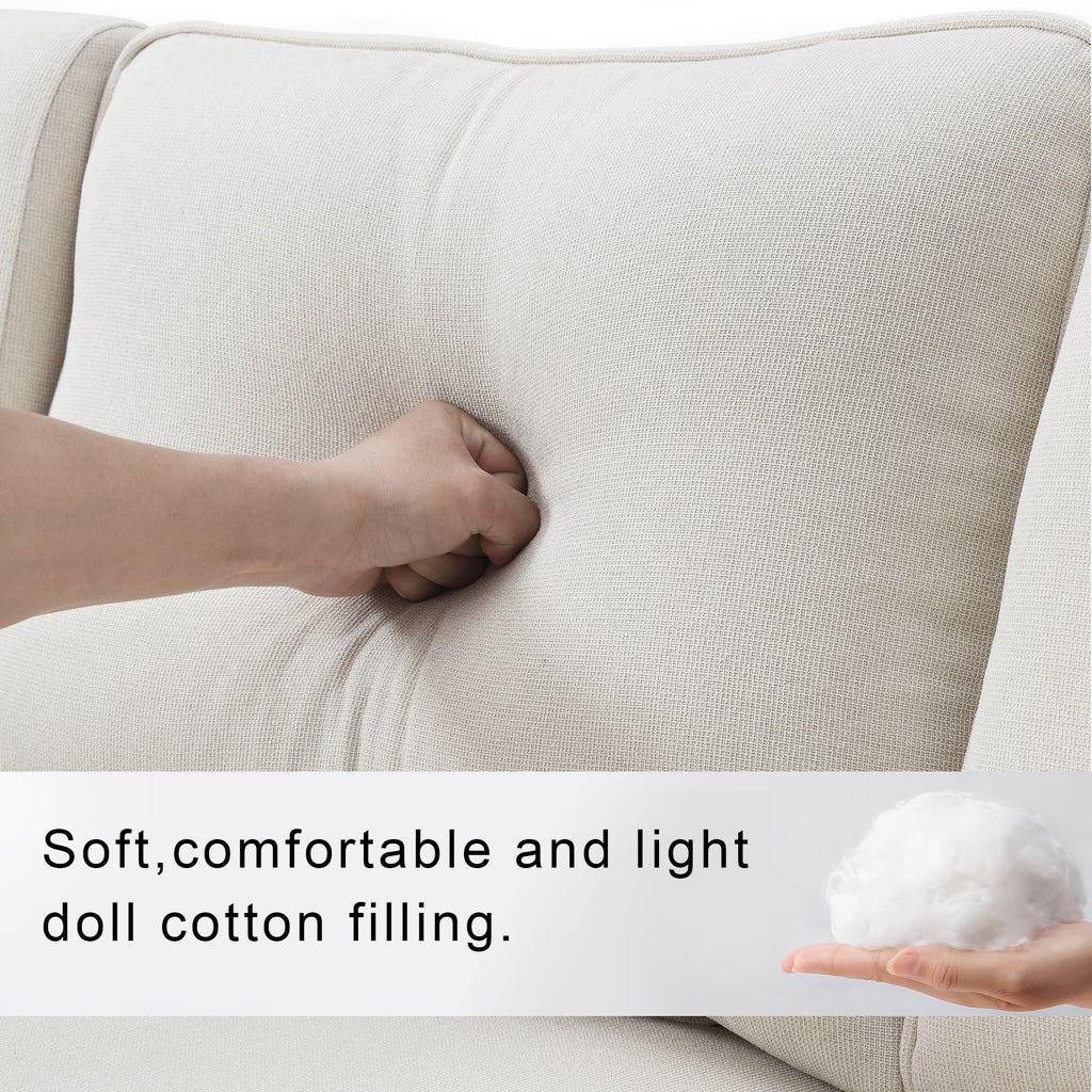 Upholstered Sofa with Console, 2 Cupholders and 2 USB Ports, Linen Fabric, 4-Seat P334489