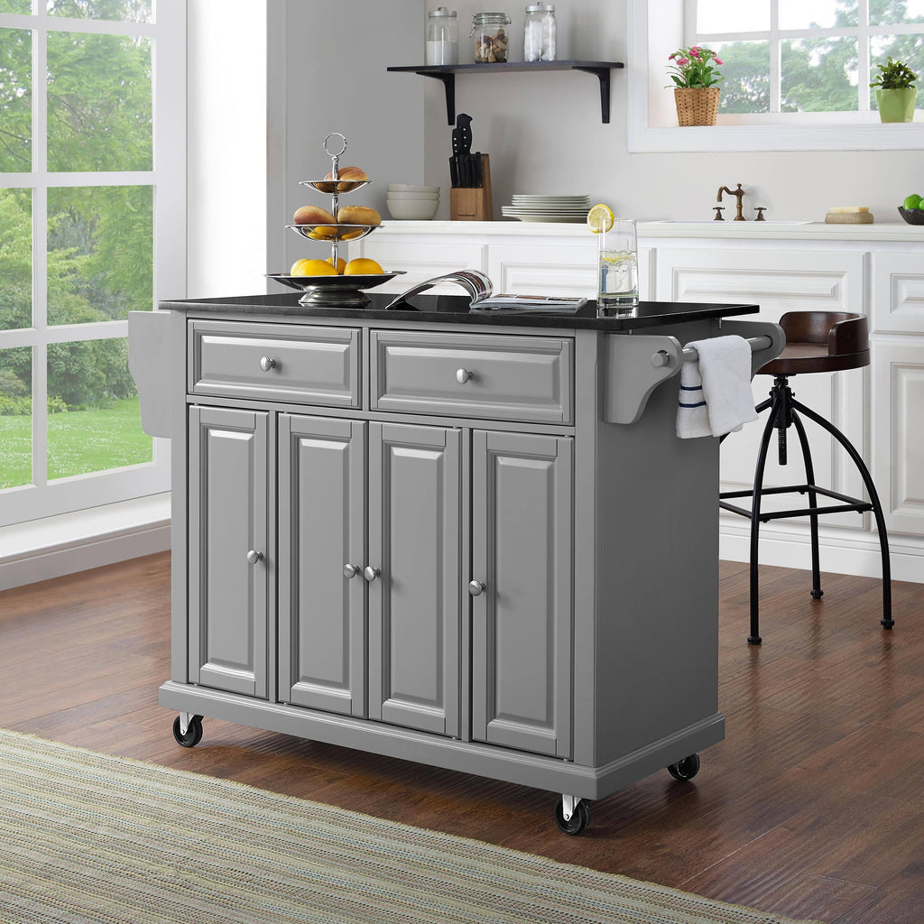 Solid Black Granite Top Kitchen Cart Island T70965