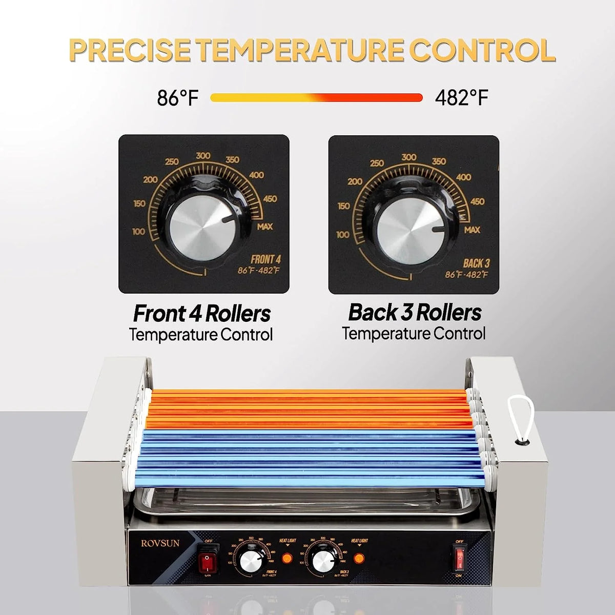 Hot Dog Roller Grill Cooker Machine with Cover, Dual Temp Control, Removable Drip Tray K46830