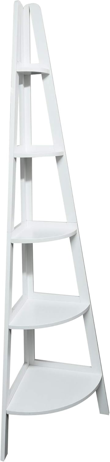 White 5-Shelf Corner Ladder Bookcase B359
