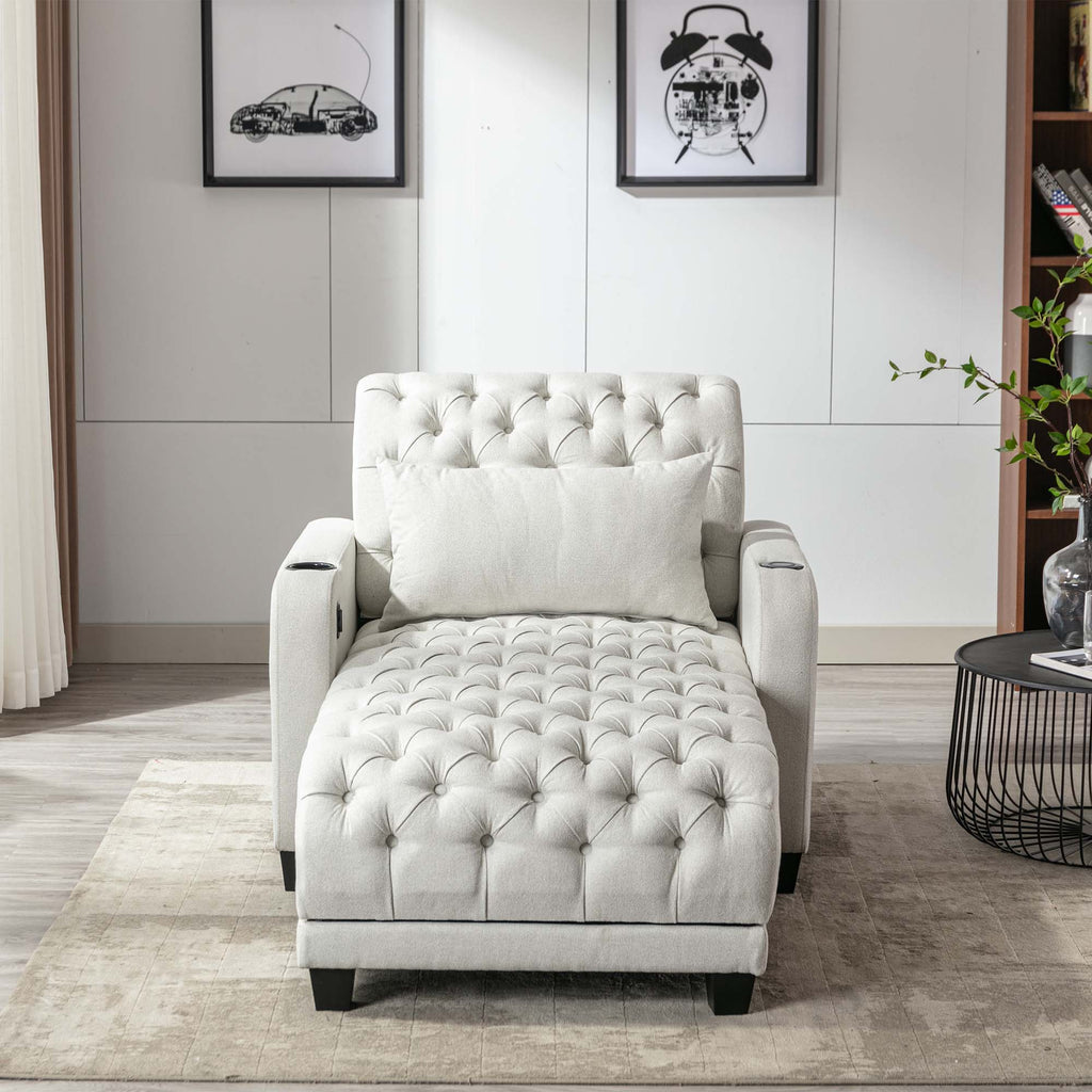 Beige Tufted 3 in 1 Sleeper Sofa with Pillow N689933