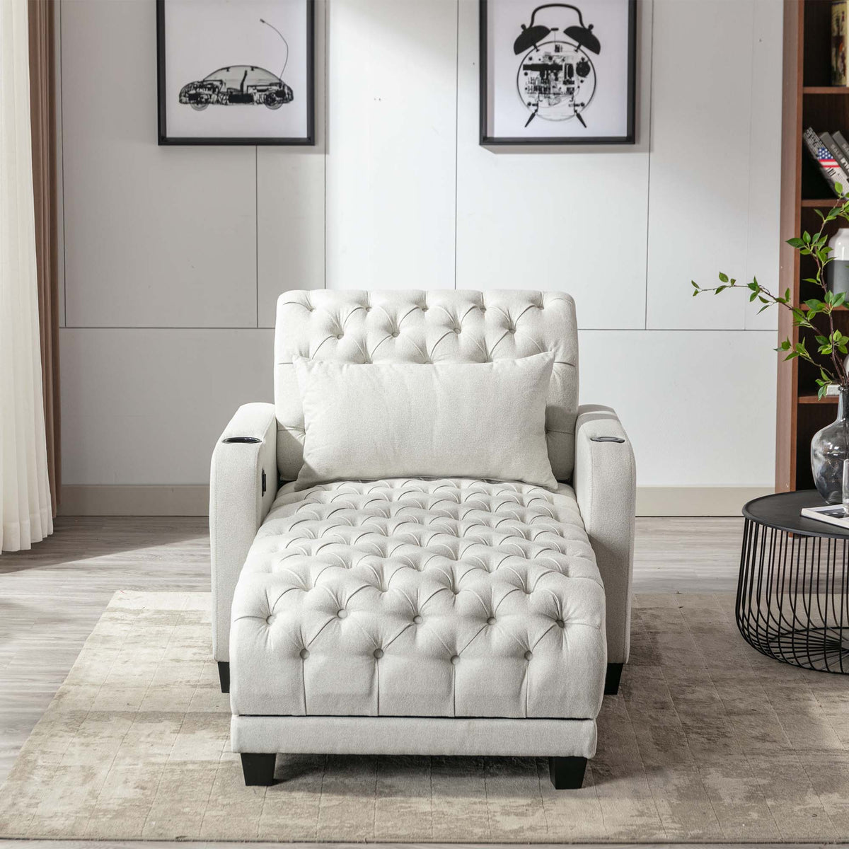 Beige Tufted 3 in 1 Sleeper Sofa with Pillow N689933