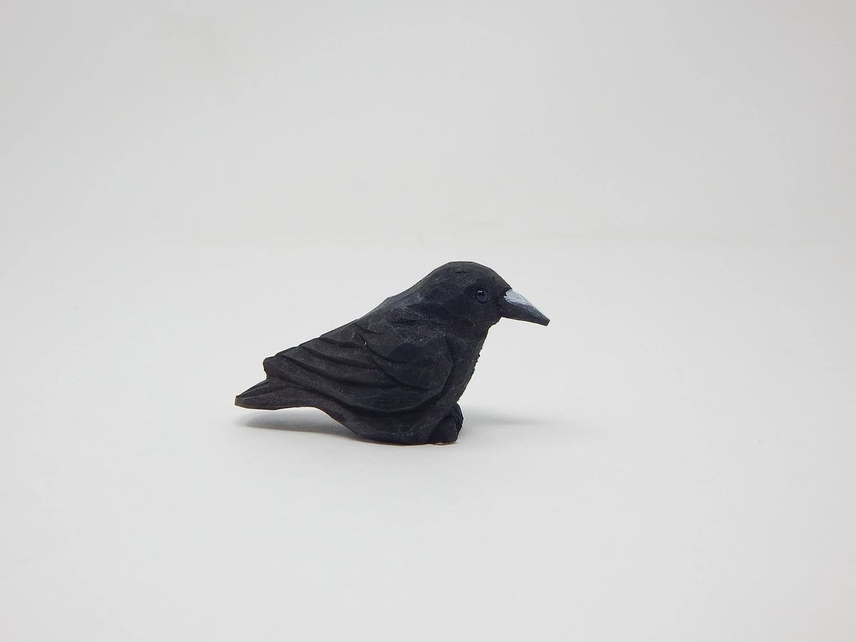 Raven Black Bird Crow Figurine Statue Wood Carving Decor L393