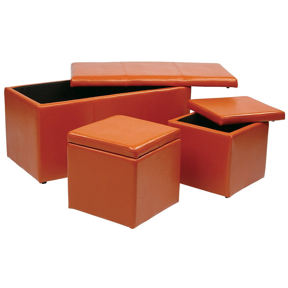 3 Piece Blue Vinyl Ottoman Set O38208