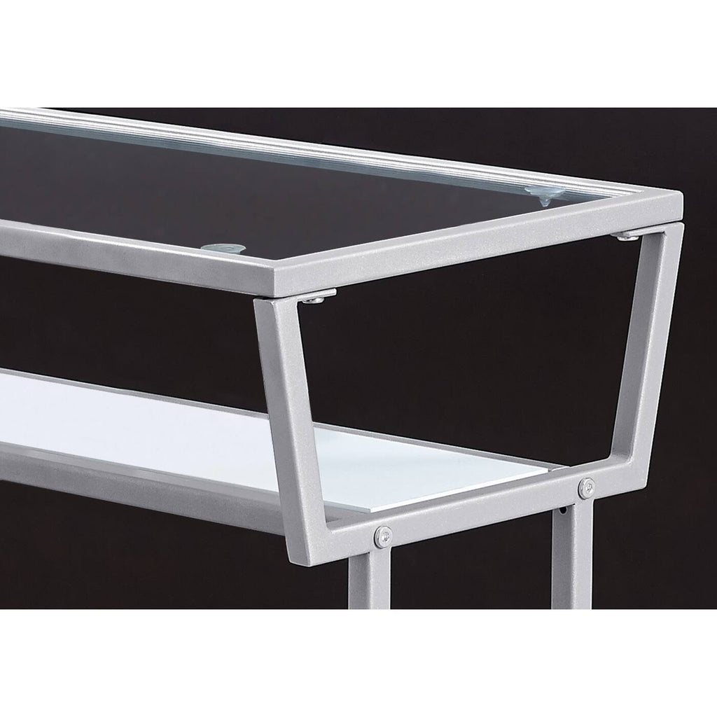 White Silver Metal Accent Table with Tempered Glass M26959