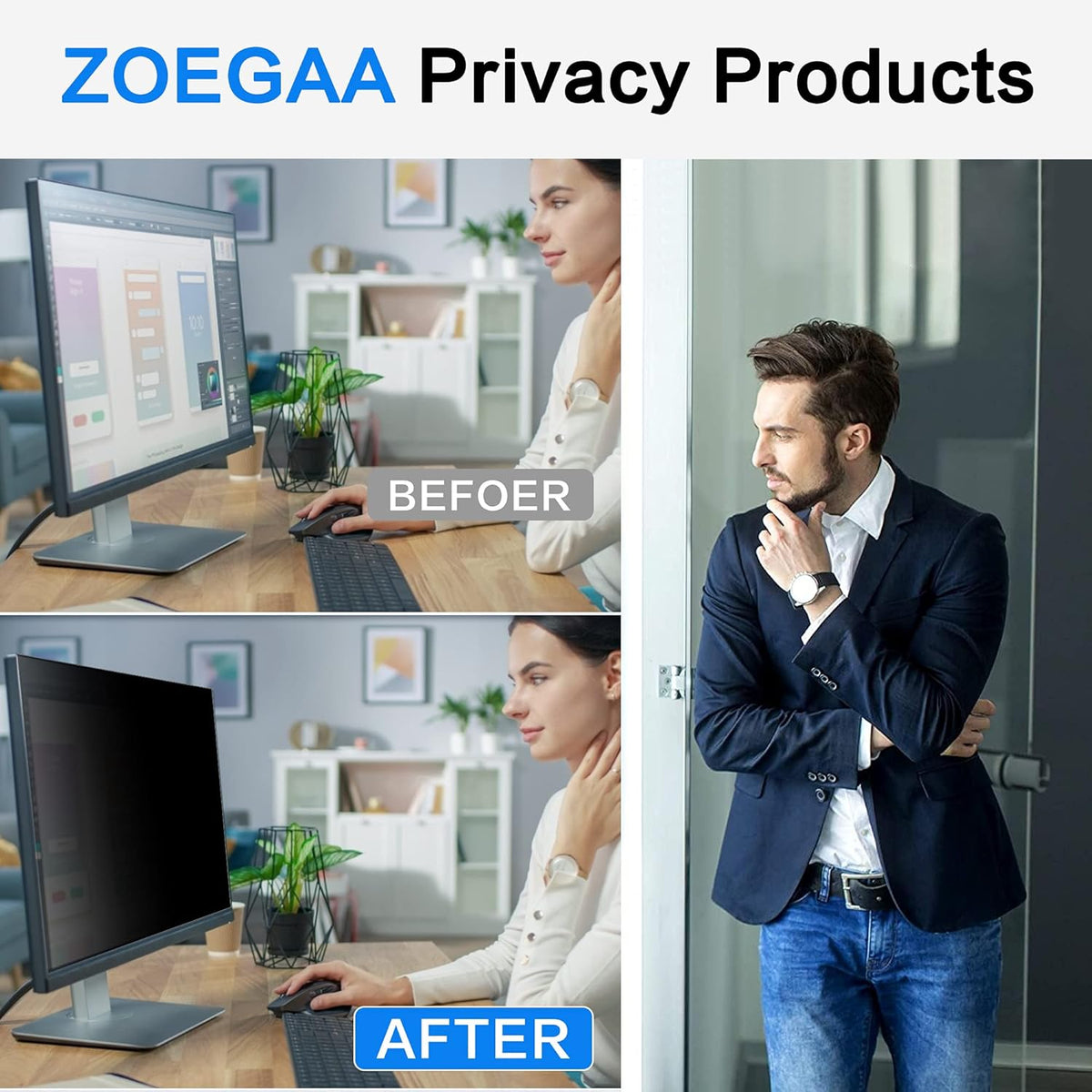 27 Privacy Screen Filter for 16:9 Widescreen Monitor, Pack of 2 L2189