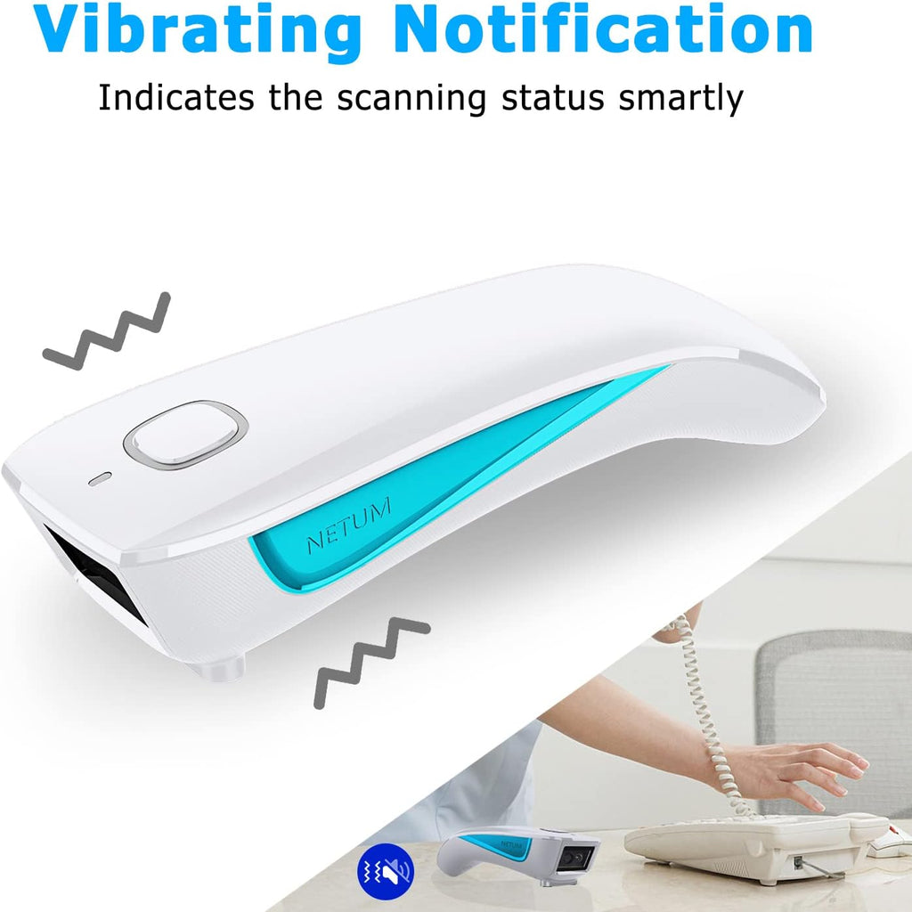 Wireless 2D QR Barcode Scanner, Bluetooth Portable Pocket Small 1D 2D Bar Code Reader, White Pack of 2 B483
